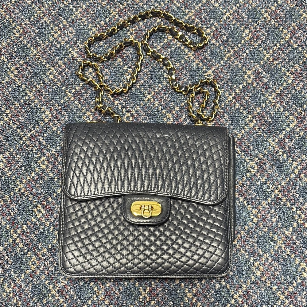 Preloved Black and Gold Quilted Crossbody Bag